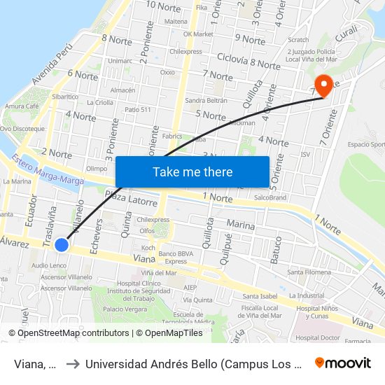 Viana, 345 to Universidad Andrés Bello (Campus Los Castaños) map