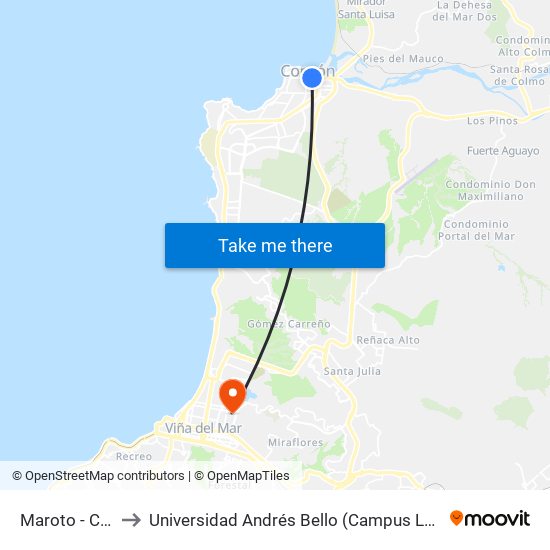 Maroto - Calle 8 to Universidad Andrés Bello (Campus Los Castaños) map