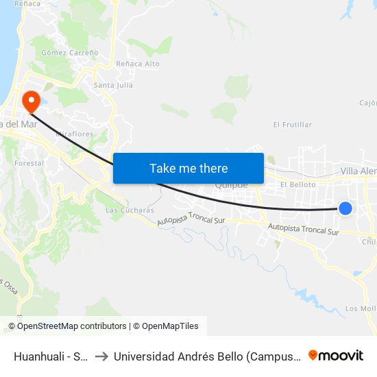 Huanhuali - Santa Fe to Universidad Andrés Bello (Campus Los Castaños) map