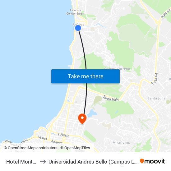 Hotel Montecarlo to Universidad Andrés Bello (Campus Los Castaños) map