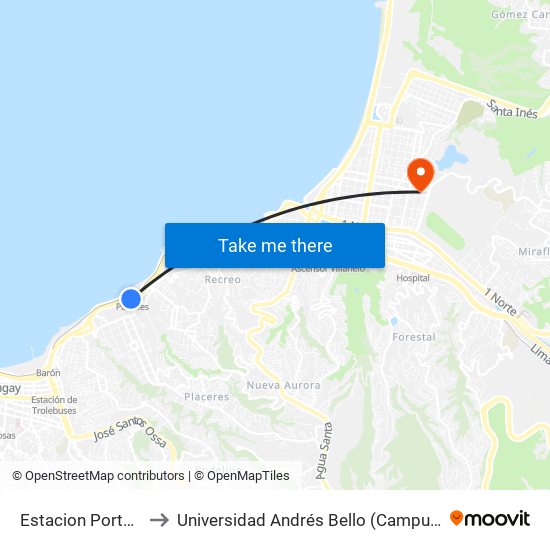 Estacion Portales / Sur to Universidad Andrés Bello (Campus Los Castaños) map