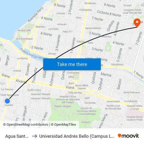 Agua Santa, 268 to Universidad Andrés Bello (Campus Los Castaños) map