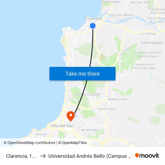 Clarencia, 100-198 to Universidad Andrés Bello (Campus Los Castaños) map