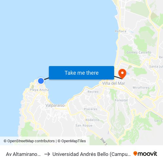 Av Altamiranon / Norte to Universidad Andrés Bello (Campus Los Castaños) map