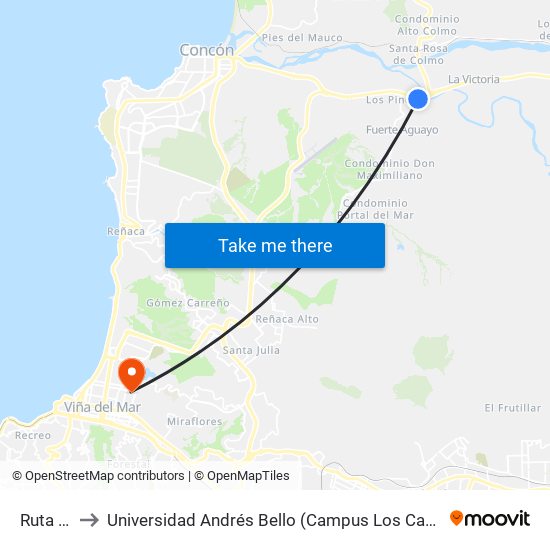 Ruta 60 to Universidad Andrés Bello (Campus Los Castaños) map