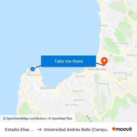Estadio Elias Figueroa to Universidad Andrés Bello (Campus Los Castaños) map