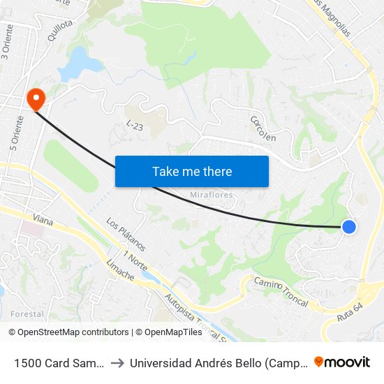 1500 Card Samoré / Este to Universidad Andrés Bello (Campus Los Castaños) map