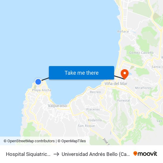 Hospital Siquiatrico Del Salvador to Universidad Andrés Bello (Campus Los Castaños) map
