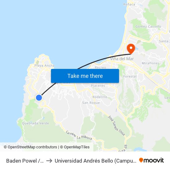 Baden Powel / El Ancla to Universidad Andrés Bello (Campus Los Castaños) map