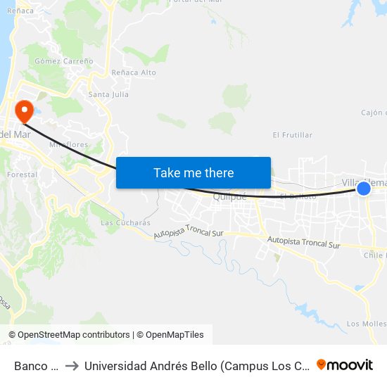 Banco Bci to Universidad Andrés Bello (Campus Los Castaños) map