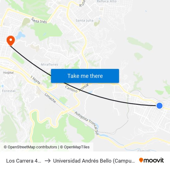 Los Carrera 495 / Sur to Universidad Andrés Bello (Campus Los Castaños) map