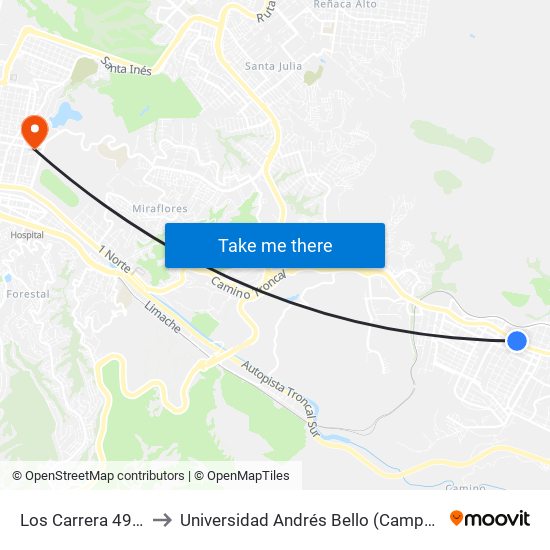 Los Carrera 495 / Norte to Universidad Andrés Bello (Campus Los Castaños) map