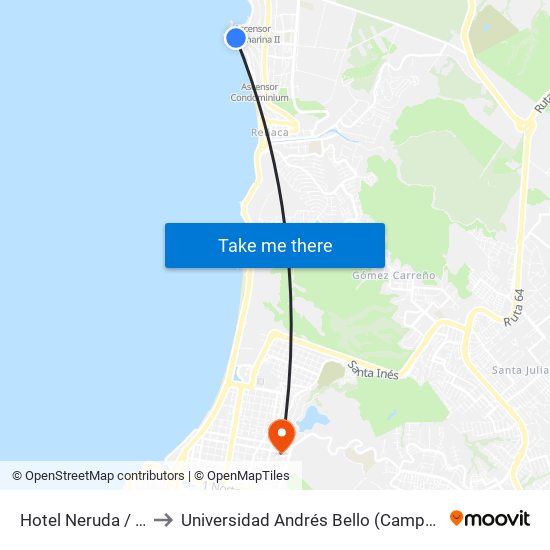 Hotel Neruda / Poniente to Universidad Andrés Bello (Campus Los Castaños) map