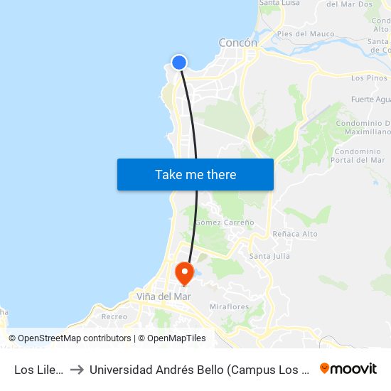 Los Lilenes to Universidad Andrés Bello (Campus Los Castaños) map