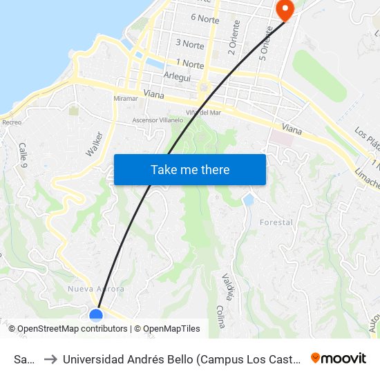 Sapu to Universidad Andrés Bello (Campus Los Castaños) map