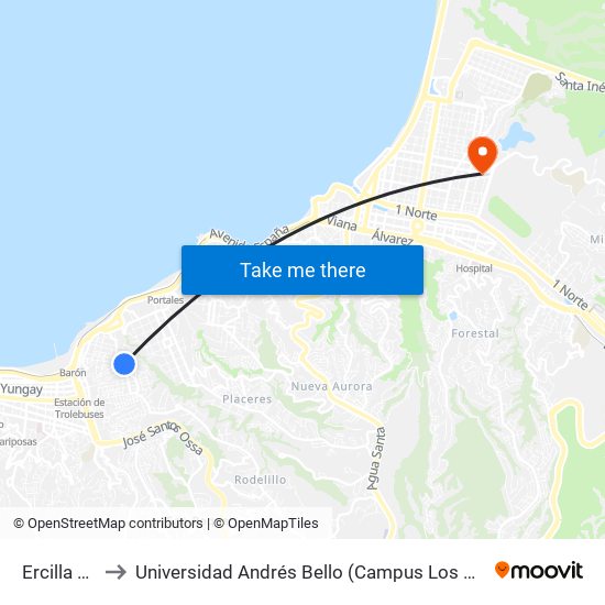 Ercilla 604 to Universidad Andrés Bello (Campus Los Castaños) map