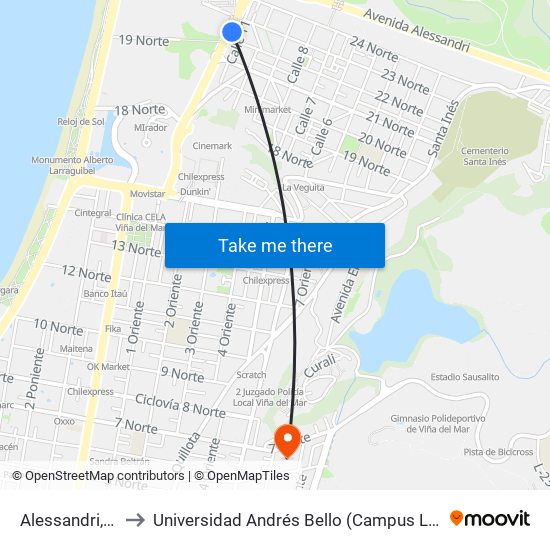 Alessandri, 1063 to Universidad Andrés Bello (Campus Los Castaños) map