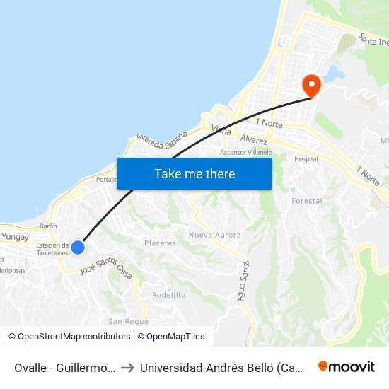 Ovalle - Guillermo Weelwright to Universidad Andrés Bello (Campus Los Castaños) map