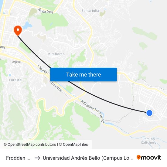 Frodden 1480 to Universidad Andrés Bello (Campus Los Castaños) map