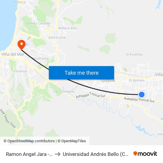 Ramon Angel Jara - Rio Cachapoal to Universidad Andrés Bello (Campus Los Castaños) map