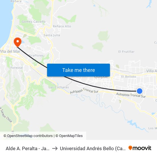 Alde A. Peralta - Jazmin Del Cabo to Universidad Andrés Bello (Campus Los Castaños) map