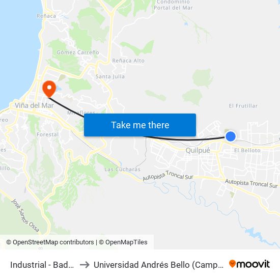 Industrial - Baden Powell to Universidad Andrés Bello (Campus Los Castaños) map