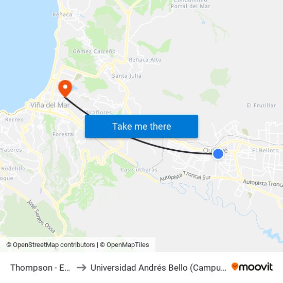 Thompson - Esperalda to Universidad Andrés Bello (Campus Los Castaños) map