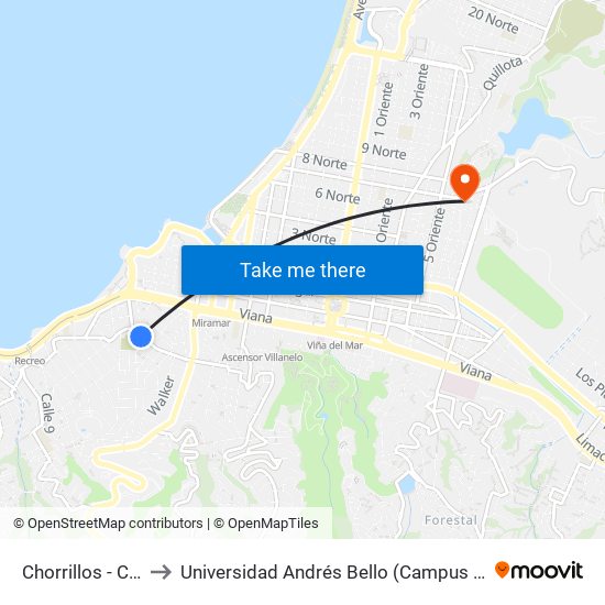 Chorrillos - Caracas to Universidad Andrés Bello (Campus Los Castaños) map