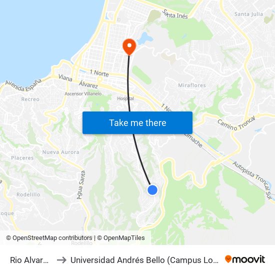 Rio Alvarez 62 to Universidad Andrés Bello (Campus Los Castaños) map