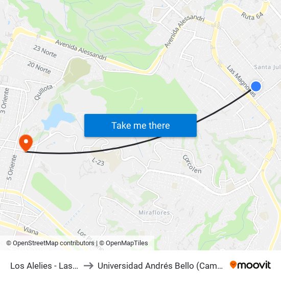 Los Alelies - Las Maravillas to Universidad Andrés Bello (Campus Los Castaños) map