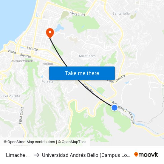Limache 4765 to Universidad Andrés Bello (Campus Los Castaños) map