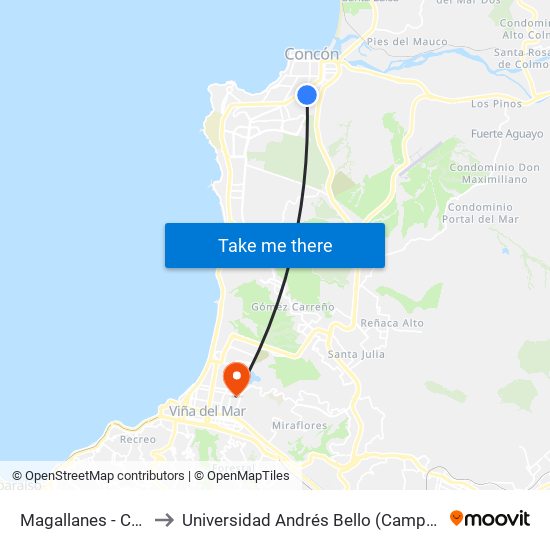Magallanes - Chañarcillo to Universidad Andrés Bello (Campus Los Castaños) map