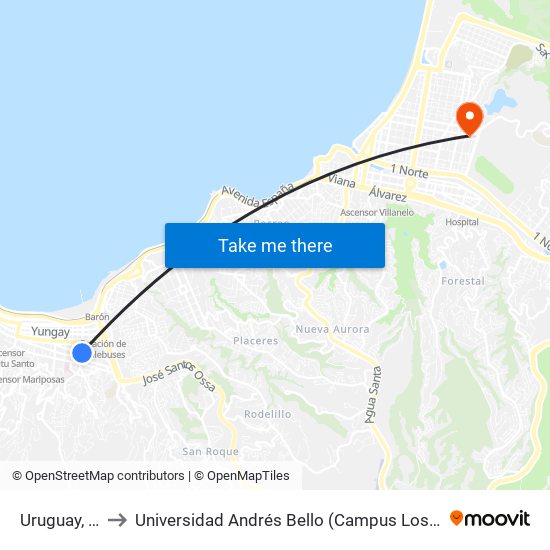 Uruguay, 518 to Universidad Andrés Bello (Campus Los Castaños) map