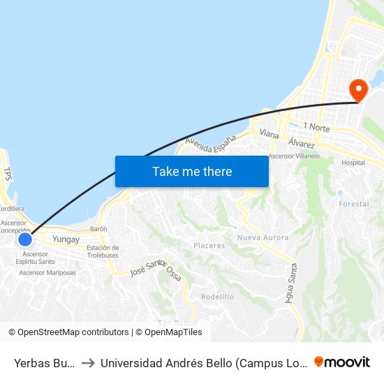Yerbas Buenas to Universidad Andrés Bello (Campus Los Castaños) map