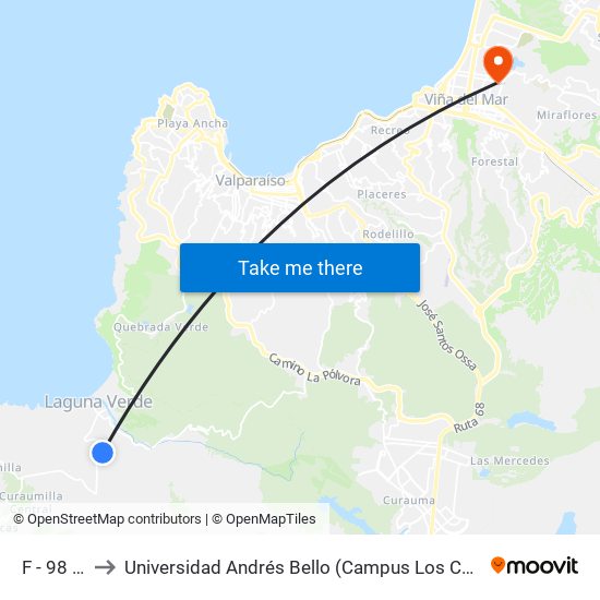 F - 98 - G to Universidad Andrés Bello (Campus Los Castaños) map