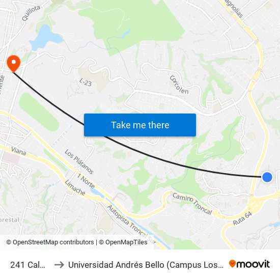 241 Calbuco to Universidad Andrés Bello (Campus Los Castaños) map