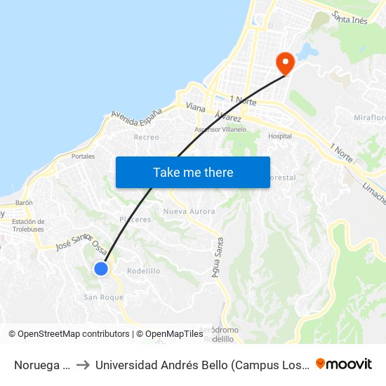 Noruega 433 to Universidad Andrés Bello (Campus Los Castaños) map