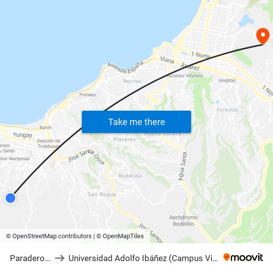 Paradero N°8 to Universidad Adolfo Ibáñez (Campus Viña Del Mar) map