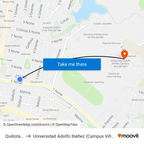 Quillota, 65 to Universidad Adolfo Ibáñez (Campus Viña Del Mar) map