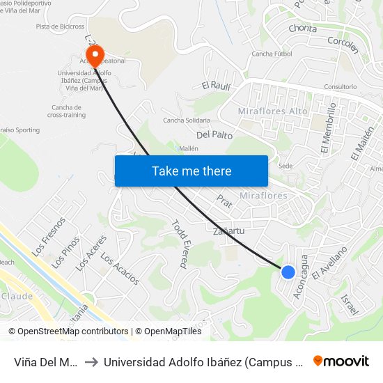 Viña Del Mar, 97 to Universidad Adolfo Ibáñez (Campus Viña Del Mar) map