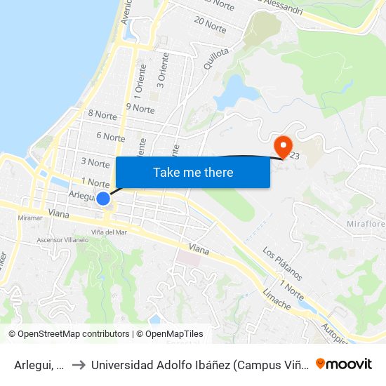 Arlegui, 679 to Universidad Adolfo Ibáñez (Campus Viña Del Mar) map