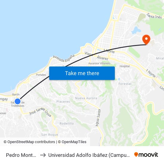 Pedro Montt, 2998 to Universidad Adolfo Ibáñez (Campus Viña Del Mar) map