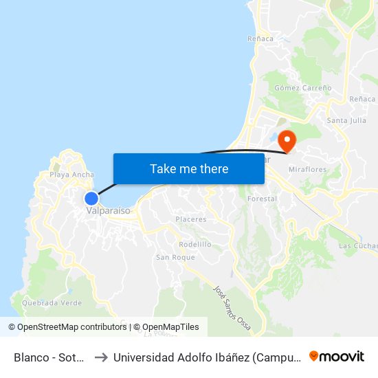 Blanco - Sotomayor to Universidad Adolfo Ibáñez (Campus Viña Del Mar) map