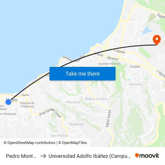 Pedro Montt, 2050 to Universidad Adolfo Ibáñez (Campus Viña Del Mar) map