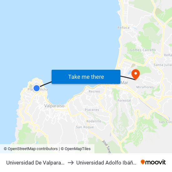 Universidad De Valparaiso Facultad De Ciencias to Universidad Adolfo Ibáñez (Campus Viña Del Mar) map