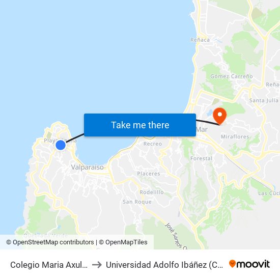 Colegio Maria Axuliadora / Norte to Universidad Adolfo Ibáñez (Campus Viña Del Mar) map