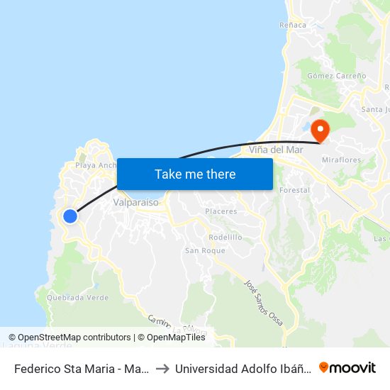 Federico Sta Maria - Mario Recabarren / Poniente to Universidad Adolfo Ibáñez (Campus Viña Del Mar) map