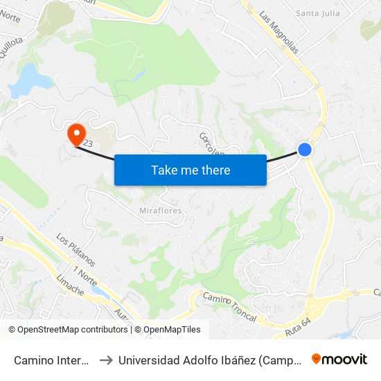 Camino Internacional to Universidad Adolfo Ibáñez (Campus Viña Del Mar) map