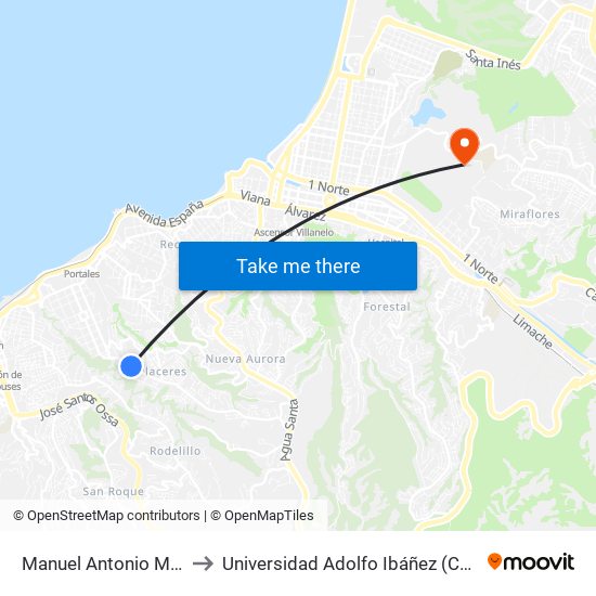 Manuel Antonio Matta - Lautaro to Universidad Adolfo Ibáñez (Campus Viña Del Mar) map