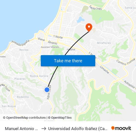 Manuel Antonio Matta, 4349 to Universidad Adolfo Ibáñez (Campus Viña Del Mar) map